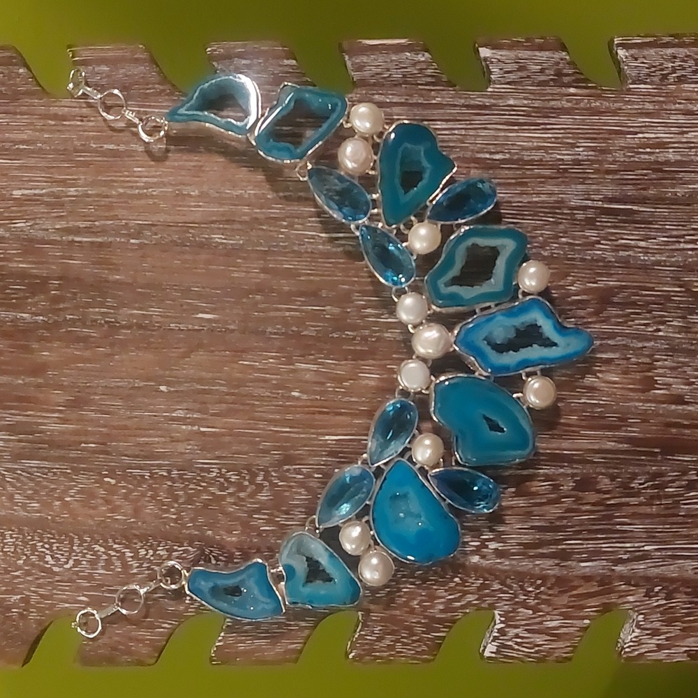 Stunning Solar Agate Druzy Statement Necklace - Picture 2 of 6